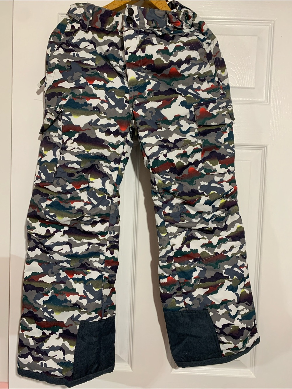 Arctix Kids Snow Pants in White, Green, Gray & Red Camo